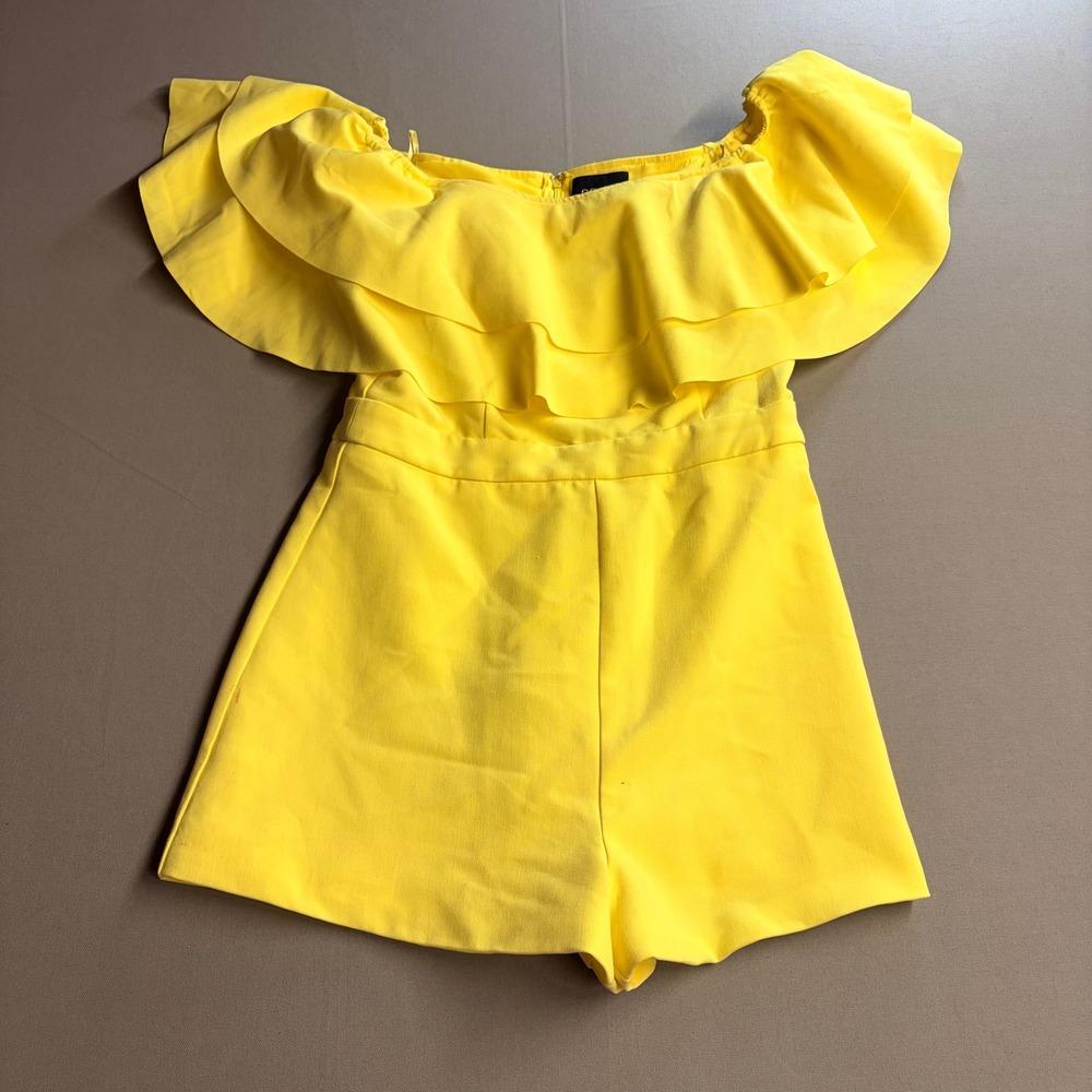 DO+BE Yellow Off The Shoulder Ruffle Romper Womens Large GY1971 Summer Party